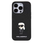 Karl Lagerfeld Fixed Glitter Metal Ikonik Zadní Kryt pro iPhone 15 Pro Black