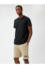 Koton Slogan Printed Shorts With Lace-Up Waist, Slim Fit. Pocket Detailed.