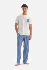 Dagi Ecru Crew Neck Short Sleeve Woven Bottom Pajama Set