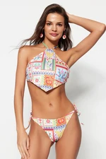 Trendyol Fruit Patterned Tie-Up Dół od bikini z normalnymi nogawkami