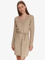 Beige women's dress with a tie at the waist TOP SECRET - Women