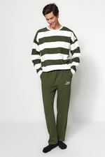 Trendyol Men's Khaki Regular/Normal Fit, Minimal Fluffy, Lettering Print, Fleece Inside, Thick Sweatpants.