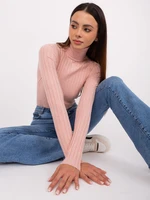 Light pink ribbed turtleneck sweater