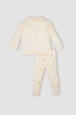 DEFACTO Baby Girl 2-Piece Set Embroidered Crew Neck Sweatshirt Top Elastic Waist Floral Bottom