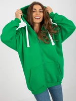 Green oversize basic zip-up sweatshirt