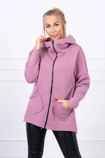 Insulated sweatshirt with a longer back and pockets in dark pink