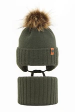 AGBO Boy's winter set: hat and tube scarf khaki Dominik with pompom