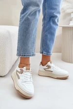 Women's sneakers made of eco-leather on a white-beige platform Henizore