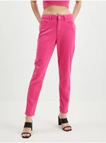 Women's Navy Pink Cropped Mom Fit Jeans Pieces Kesia - Women's