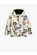 Koton Oversize Hooded Sweatshirt Half Zipper Raised Printed