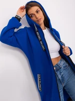 Cobalt blue long zip-up sweatshirt with slogans