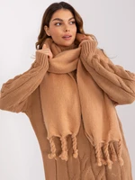 Camel smooth scarf with fringe