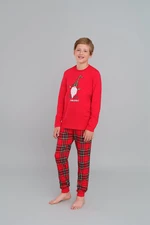 Boys' pyjamas Narwik, long sleeves, long legs - red/print