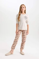 DEFACTO Girl Printed Long Sleeve Top Patterned Elastic Waist Long Bottom Pajama Set