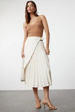 Trendyol Ecru Belted Pleated Woven Skirt