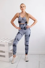 Dámský fitness set top + push up legíny -  šedá/černá