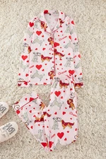 Trendyol Pink-Multicolored 100% Cotton Dog Patterned Piping Knitted Pajama Set