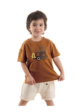 Denokids Baby Boy Kids Summer Muslin Shorts T-shirt Set with Camping Car