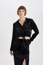 DEFACTO Crop Satin Long Sleeve Shirt