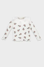 DEFACTO Baby Girl Ruffle Crew Neck Floral Patterned Ribbed Camisole Long Sleeve Beige T-Shirt