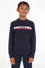 Dětský bavlněný svetr Tommy Hilfiger tmavomodrá barva, lehký