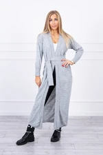 Long sweater with waist tie gray color