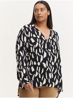 Cream-black patterned blouse with an elongated back Fransa