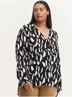 Cream-Black Patterned Blouse with Extended Back Fransa - Women