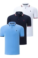 TRIPLE SET T8594 DEWBERRY MENS T-SHIRT-NAVY BLUE-WHITE-LIGHT BLUE