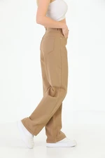 BİKELİFE Women's Mink Wide Leg Palazzo High Waist Pants