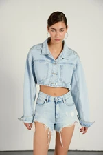 VATKALI Curved Denim Shorts Light Blue