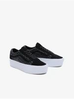 Black and Grey Women's Patterned Leather Sneakers on the VANS Old Platform - Women