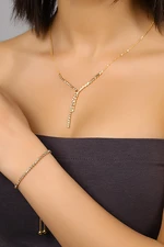 Polo Air Zircon Stone Waterway Necklace And Lift Bracelet Combined Gold Color