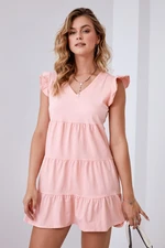 Powder trapezoidal dress with frills