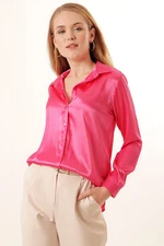 Bigdart 3964 Lightly Flowy Satin Shirt - Fuchsia