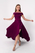 Lafaba Women's Plum Boat Collar Satin Evening & Prom Dress