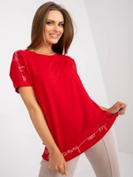 Red casual blouse with short sleeves