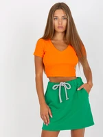 Basic green sweatshirt miniskirt with pockets