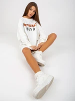 Ecru loose sweatshirt with print and application