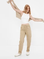 Beige women's trousers with elastic waistband GAP Washwell