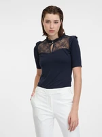 Navy blue women's T-shirt with lace ORSAY