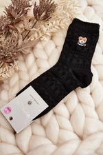 Patterned socks for women with teddy bear, black