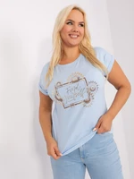 Light blue plus size blouse with appliqué and print