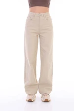 BİKELİFE Women's Beige Wide Leg Palazzo High Waist Pants