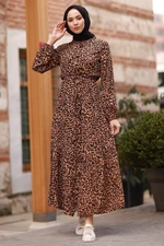 InStyle Leopard Patterned Dress with Buttons - Brown