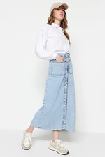 Trendyol Light Blue Double Pocket High Waist Denim Jeans Skirt