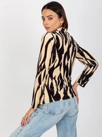 Light beige and black velour blouse with print from RUE PARIS