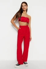 Trendyol Red Straight Cut Wide Leg Pleated Woven Trousers