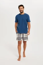 Men's pyjamas Gilbert, short sleeves, shorts - blue-green/print