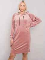 Pink velour dress with a hood by Messina